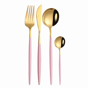 Gold Cutlery Set 304 Stainless Steel Cutlery Set Chopsticks Butter Knife Dessert Spoon Dinner Fork Tea Ice Spoon Tableware Set