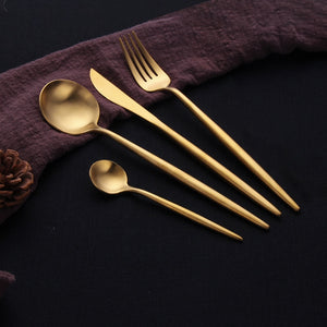 Gold Cutlery Set 304 Stainless Steel Cutlery Set Chopsticks Butter Knife Dessert Spoon Dinner Fork Tea Ice Spoon Tableware Set