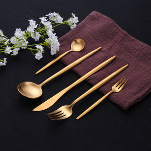 Gold Cutlery Set 304 Stainless Steel Cutlery Set Chopsticks Butter Knife Dessert Spoon Dinner Fork Tea Ice Spoon Tableware Set