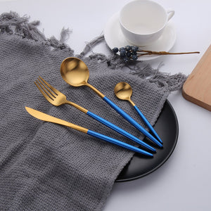 Gold Cutlery Set 304 Stainless Steel Cutlery Set Chopsticks Butter Knife Dessert Spoon Dinner Fork Tea Ice Spoon Tableware Set