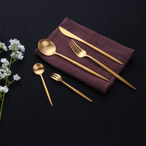 Gold Cutlery Set 304 Stainless Steel Cutlery Set Chopsticks Butter Knife Dessert Spoon Dinner Fork Tea Ice Spoon Tableware Set