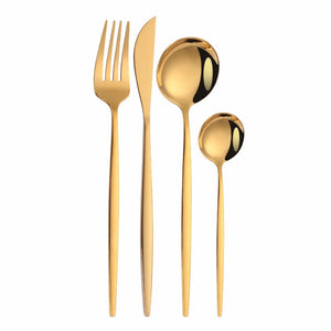 Gold Cutlery Set 304 Stainless Steel Cutlery Set Chopsticks Butter Knife Dessert Spoon Dinner Fork Tea Ice Spoon Tableware Set