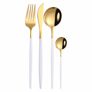 Gold Cutlery Set 304 Stainless Steel Cutlery Set Chopsticks Butter Knife Dessert Spoon Dinner Fork Tea Ice Spoon Tableware Set