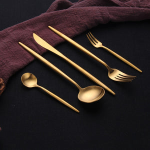 Gold Cutlery Set 304 Stainless Steel Cutlery Set Chopsticks Butter Knife Dessert Spoon Dinner Fork Tea Ice Spoon Tableware Set