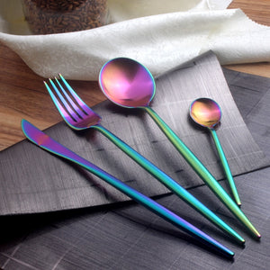 Gold Cutlery Set 304 Stainless Steel Cutlery Set Chopsticks Butter Knife Dessert Spoon Dinner Fork Tea Ice Spoon Tableware Set