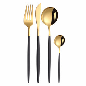 Gold Cutlery Set 304 Stainless Steel Cutlery Set Chopsticks Butter Knife Dessert Spoon Dinner Fork Tea Ice Spoon Tableware Set