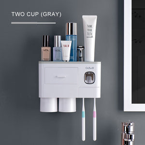 Bathroom Accessories Set Magnetic Adsorption Toothbrush Holder  Automatic Toothpaste Dispenser with Cup Wall Mount Storage Rack