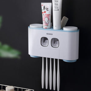 Bathroom Accessories Set Magnetic Adsorption Toothbrush Holder  Automatic Toothpaste Dispenser with Cup Wall Mount Storage Rack