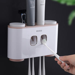 Bathroom Accessories Set Magnetic Adsorption Toothbrush Holder  Automatic Toothpaste Dispenser with Cup Wall Mount Storage Rack