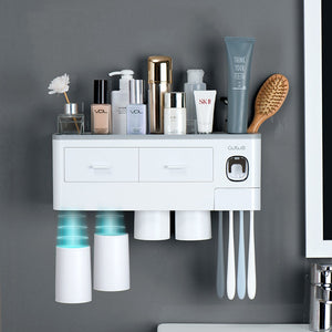 Bathroom Accessories Set Magnetic Adsorption Toothbrush Holder  Automatic Toothpaste Dispenser with Cup Wall Mount Storage Rack