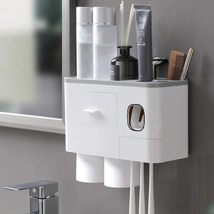 Bathroom Accessories Set Magnetic Adsorption Toothbrush Holder  Automatic Toothpaste Dispenser with Cup Wall Mount Storage Rack