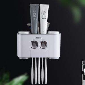 Bathroom Accessories Set Magnetic Adsorption Toothbrush Holder  Automatic Toothpaste Dispenser with Cup Wall Mount Storage Rack